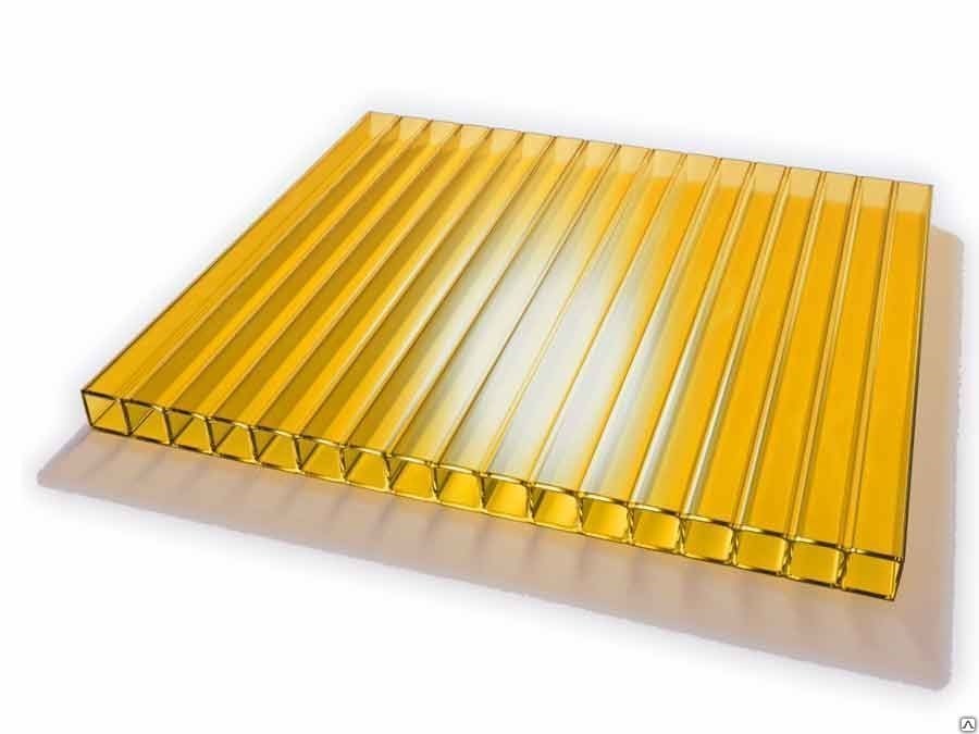 Поликарбонат сотов. цветной желтый SKYGLASS 6,0мм 0,8 кг/м2 2,10х6,0м