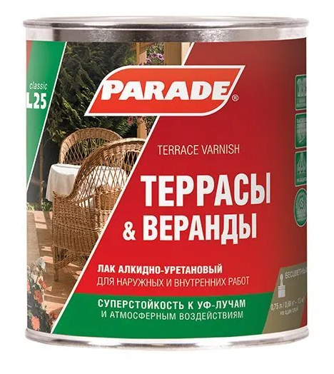 Лак алкидно-уретановый PARADE L25 Террасы & Веранды Глянцев. 0,75л