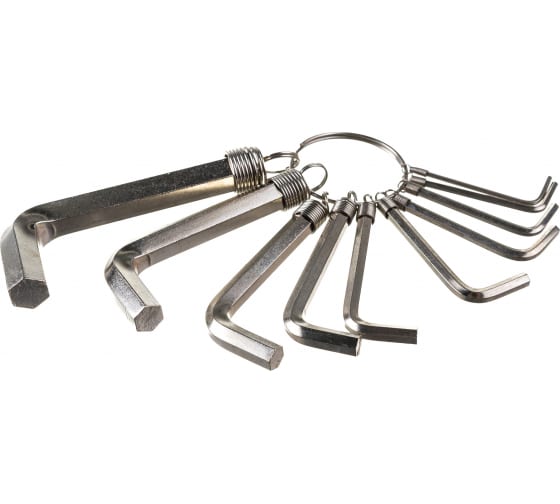 Набор имбусовых ключей HEX,1,5-10мм 10шт CrV никлированные на кольце Sparta 112685