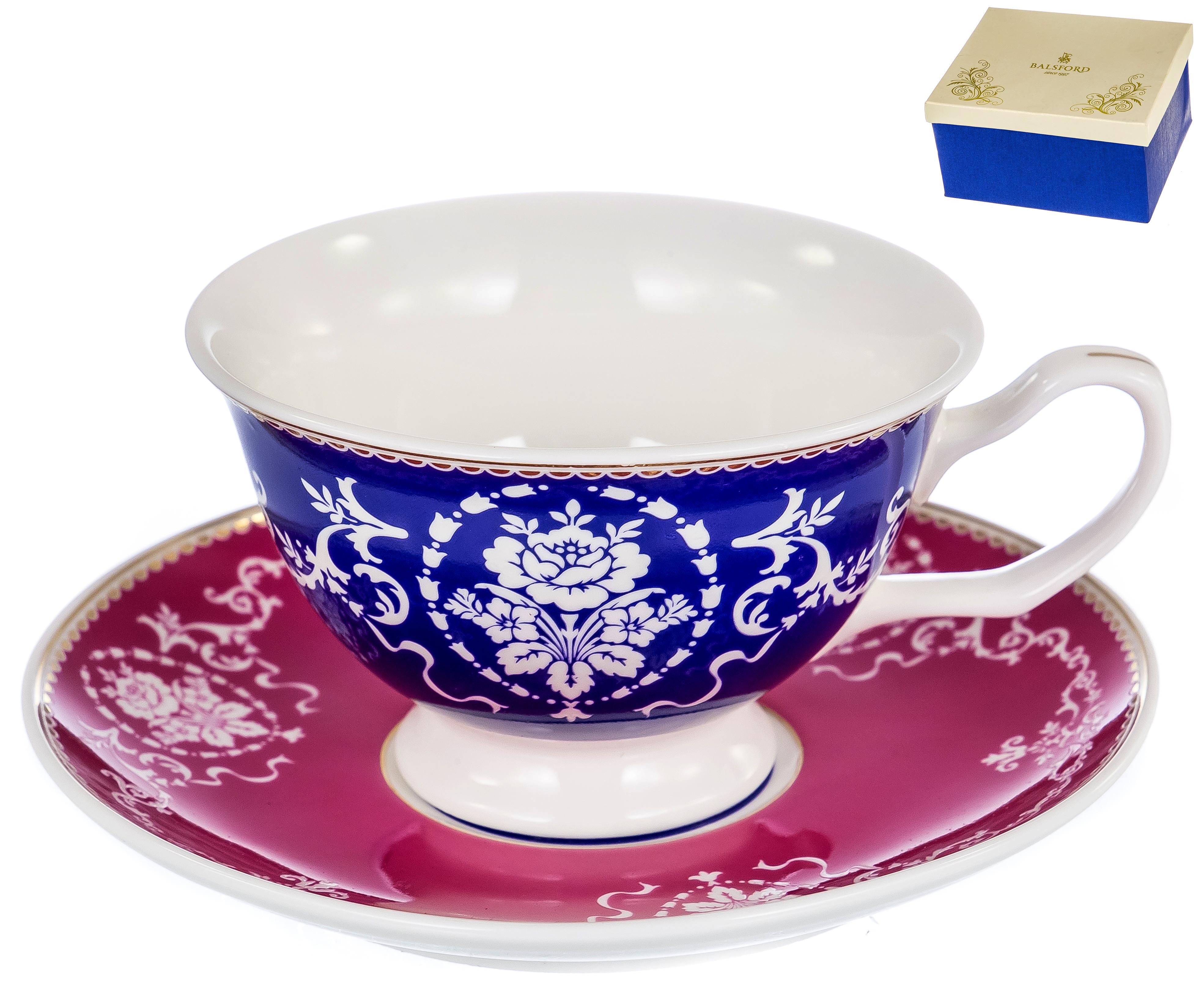 Набор чайный керам.Маркиза,new bone China: чашка 200мл +блюдце,цветной дизайн с золотом 122-170     