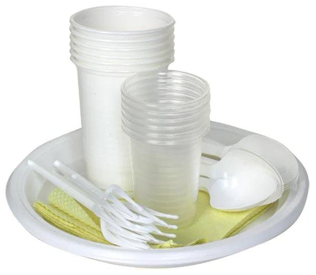 Набор одноразовой посуды пласт. СТАНДАРТ  на 4 персоны тарелка, стакан, стопка, вилка, ложка 