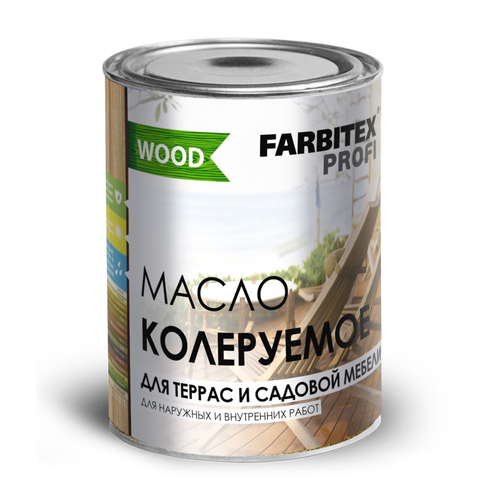 Масло колеруемое FARBITEX ПРОФИ WOOD для террас и садовой мебели бесцветный 3л