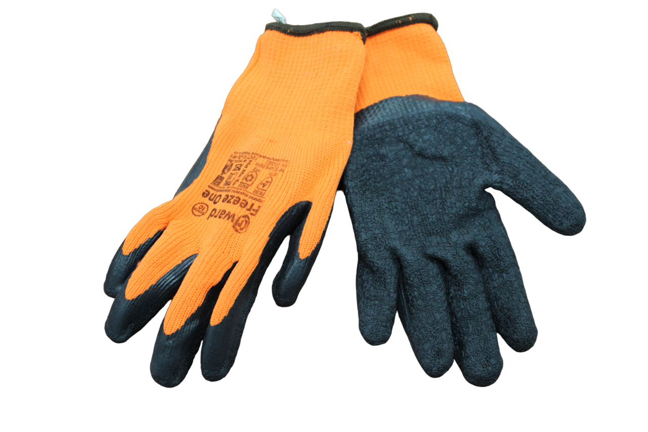 Перчатки акриловые утепленные с рельефным покрытием оранжево-черные